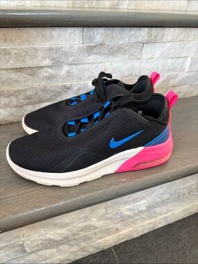 Nike Black Sneakers with Blue Swoosh and Pink Heel Accents